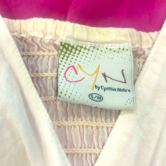 Fuchsia Ombré Spaghetti Strap 💯Cotton Smocked Waist and Back Cynthia Mehra S/M - Picture 5 of 7